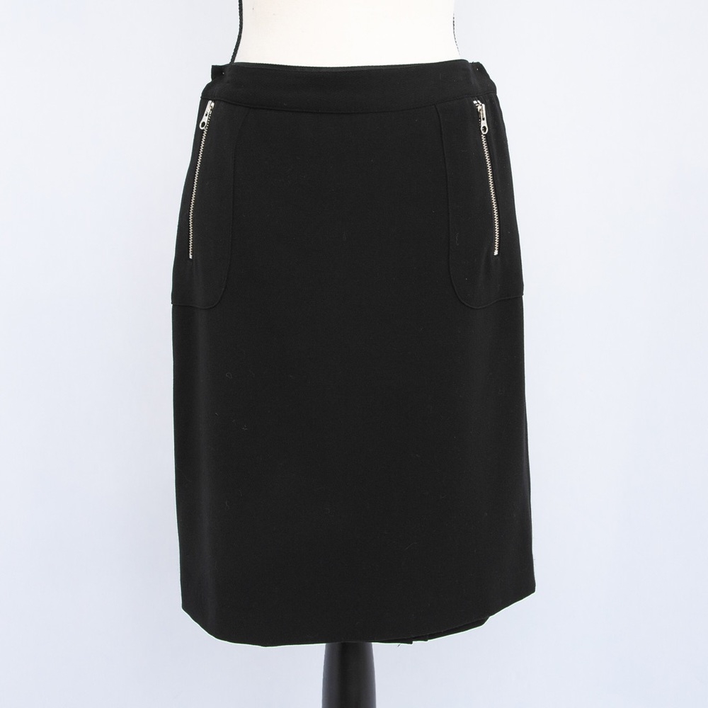 Classic black pencil skirt metallic silver zipper pockets moto vibe by INC 4